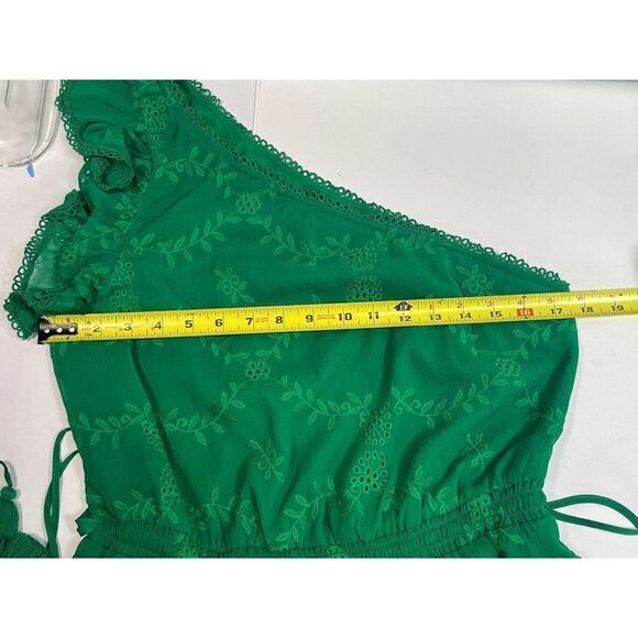 Revolve Tularosa Green Ruffle One Shoulder Shorts Romper Size Medium Davey - Picture 8 of 14
